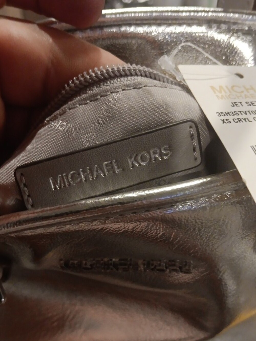 Michael Kors Jet Set Travel Extra-Small Metallic Top-Zip Tote Silver NWT - Picture 2 of 7